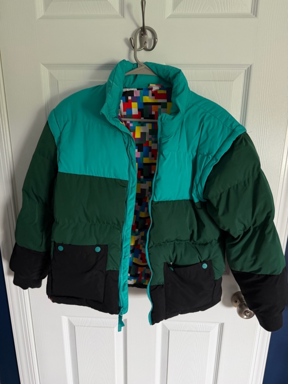 LEGO kids  Teal, Forest Green & I Black Colorblock Puffer Jacket/Vest